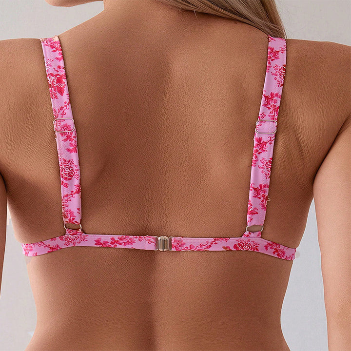 Dame Triangel-Bikini-Sæt med blomsterprint og justerbare stropper Skovae