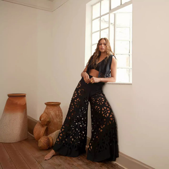 Dame luftig Palazzo-bukser med trendy Cut-Out-design Stilla