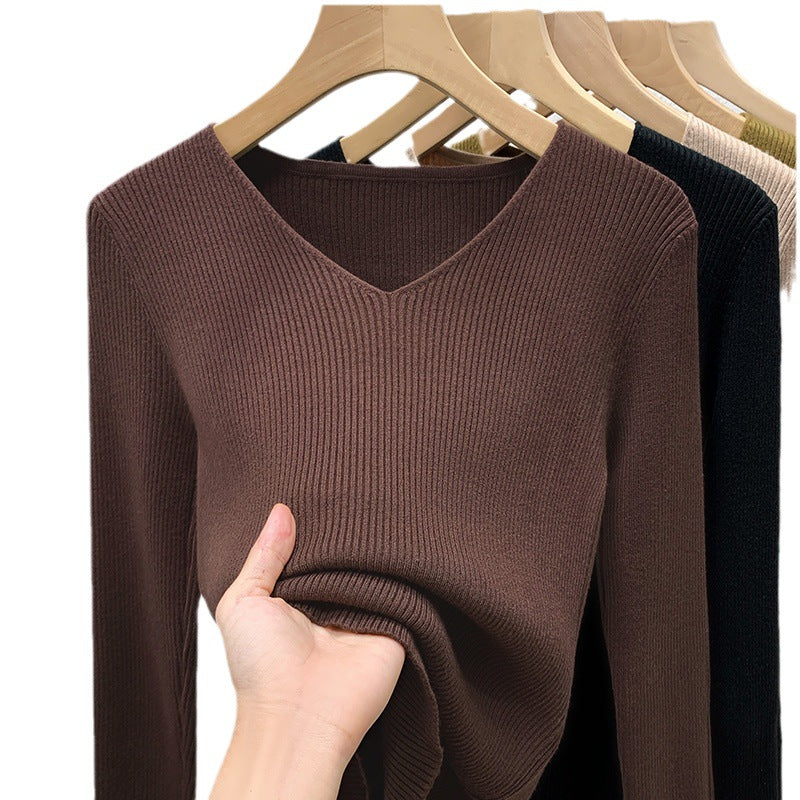Dame Langærmet V-Udskæring Pullover med fin ribstruktur og elegant pasform Stilla