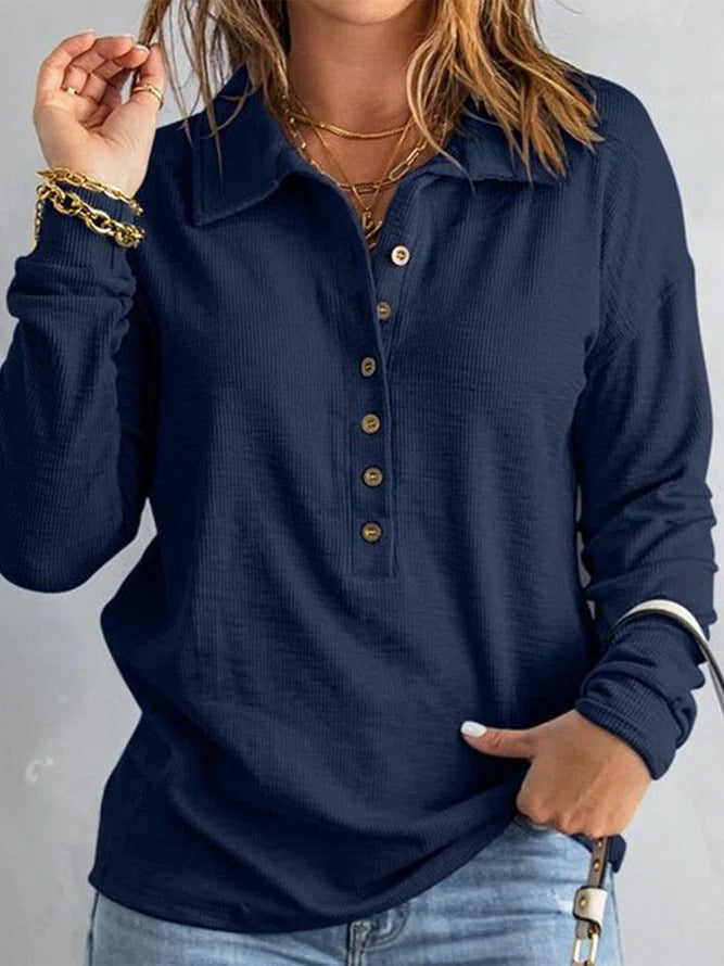 Stilla | Elegant Langærmet Bluse Med Knapliste