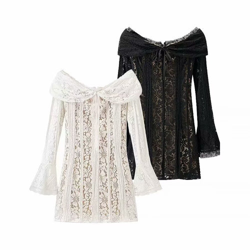 Dame spidsesbluse med aftagelig off-shoulder krave og romantiske klokkeærmer Stilla