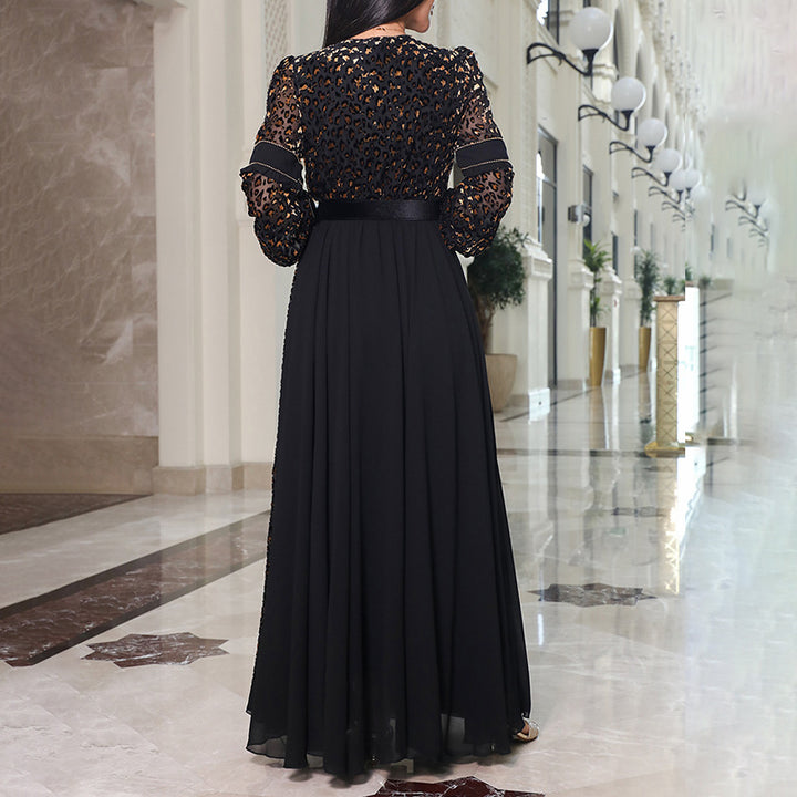 Dame Elegante Maxikjole med gennemsigtig overdel og bred pasform Stilla