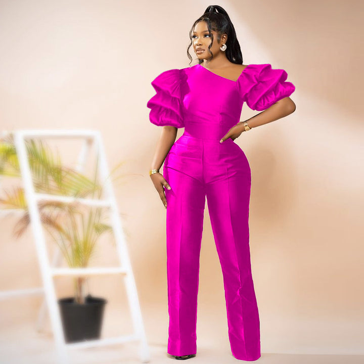 Damer Elegant Jumpsuit med asymmetriske pufærmer Skovae
