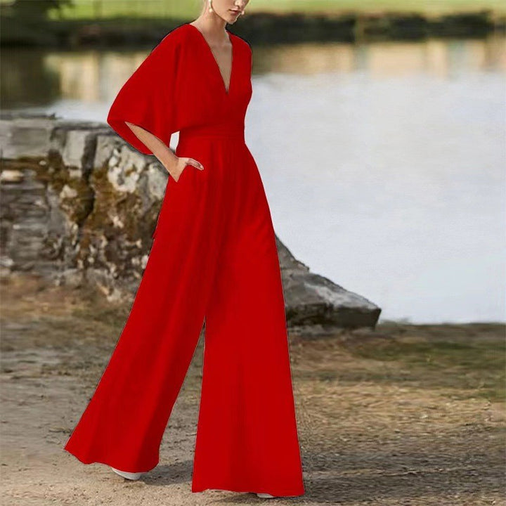 Dame Elegant Jumpsuit med dyb V-udskæring og flydende snit Stilla