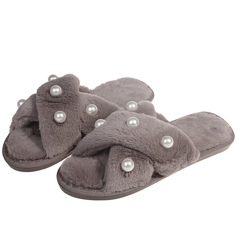 Dame bløde slippers med perleapplikation Stilla