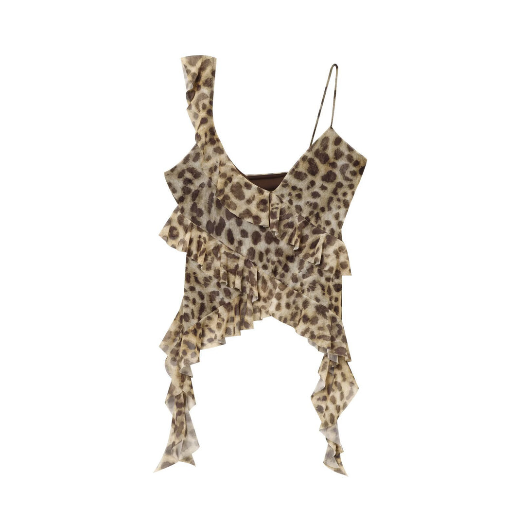Femme Asymmetrisk Rynke-Leopardmønster-Top Stilla