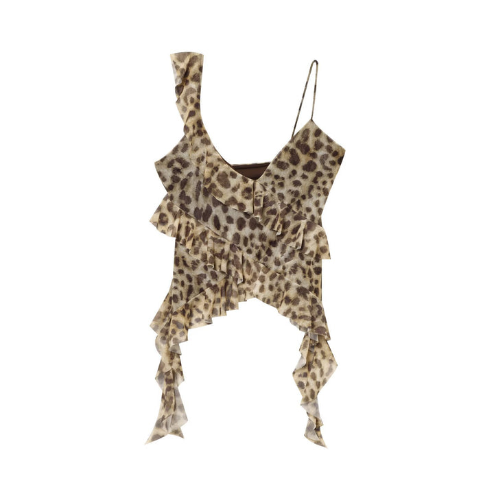 Femme Asymmetrisk Rynke-Leopardmønster-Top Stilla