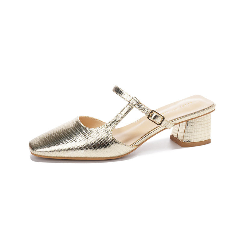 Dame Elegant Spids-Tå Slingback-Hæle med Chunky Lav Blokhæl Stilla