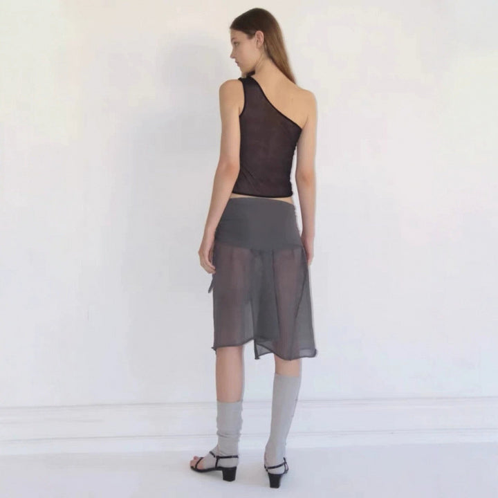 Dame Transparent En-Skulder Blommetop Stilla