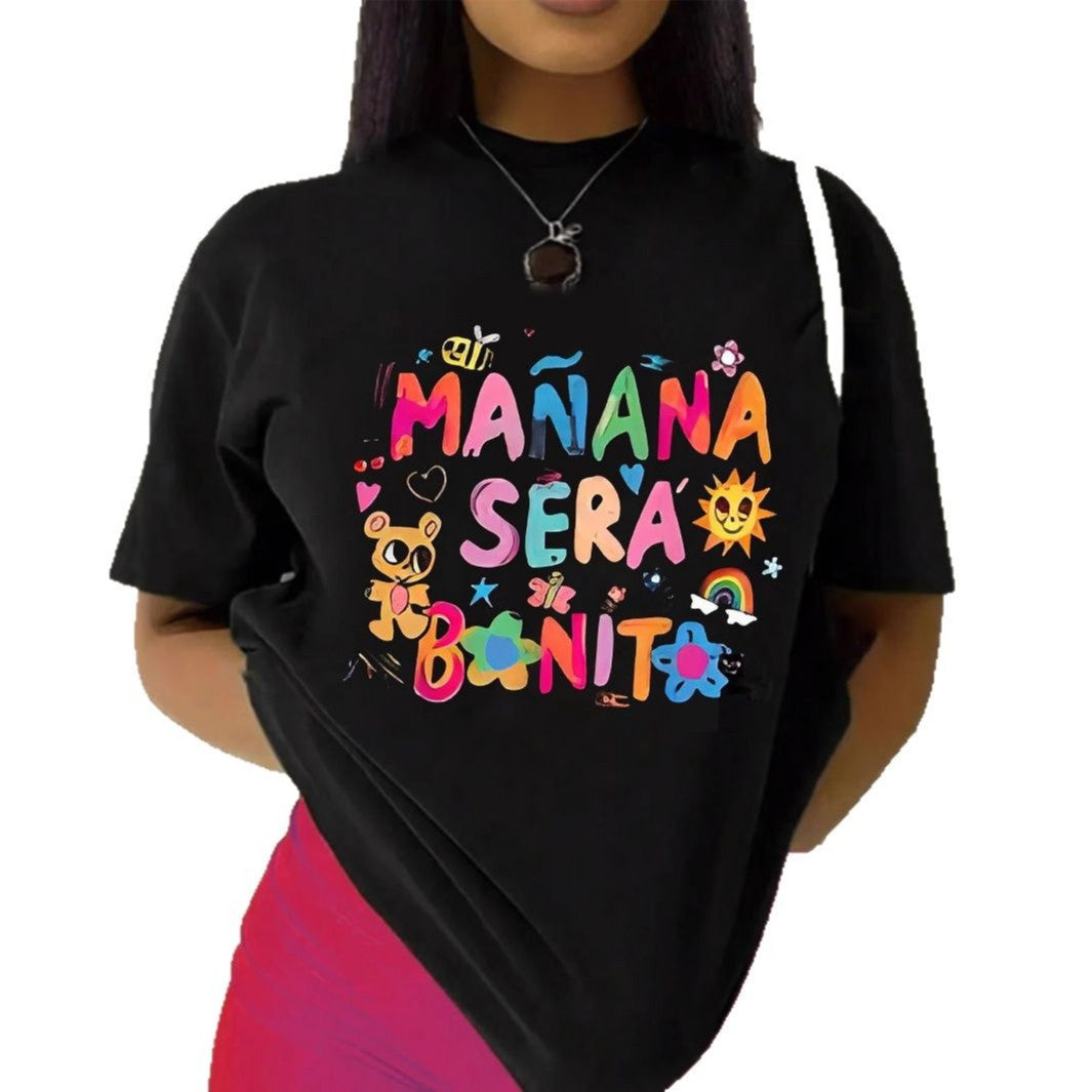 Dame T-shirt med kreativ grafisk design og inspirerende citat Skovae