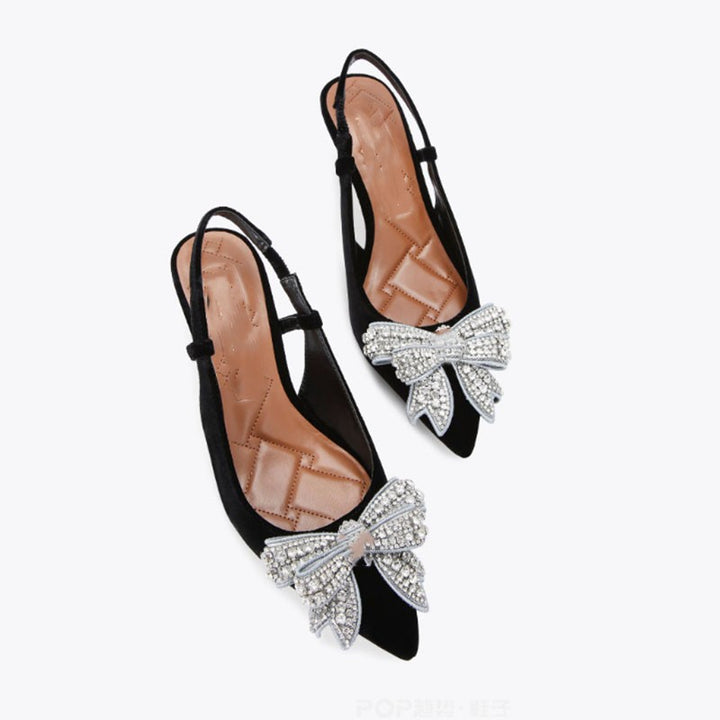 Dame spidse tå Slingback pumps med krystal sløjfeaccent Stilla