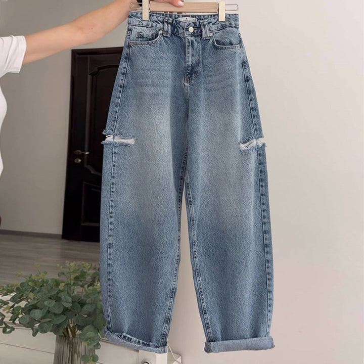 Dame Baggy Jeans med afslappet snit og indsnit knæ Stilla