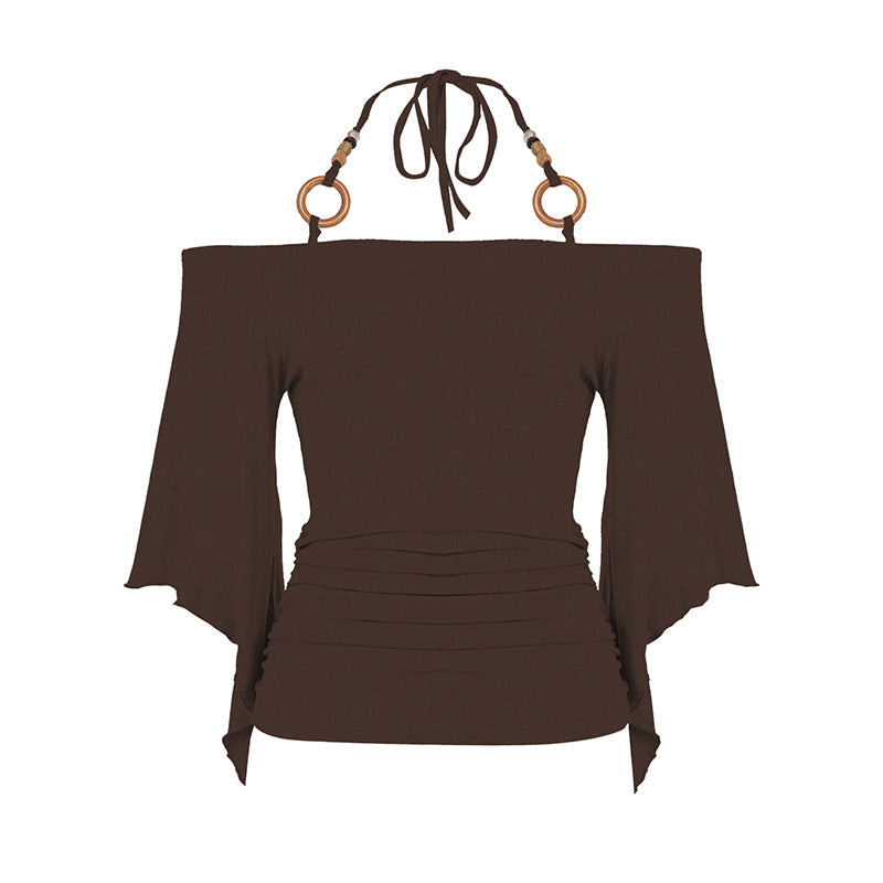 Dame Off-Shoulder Top med voluminøse ærmer og dekorative bindingsdetaljer Skovae