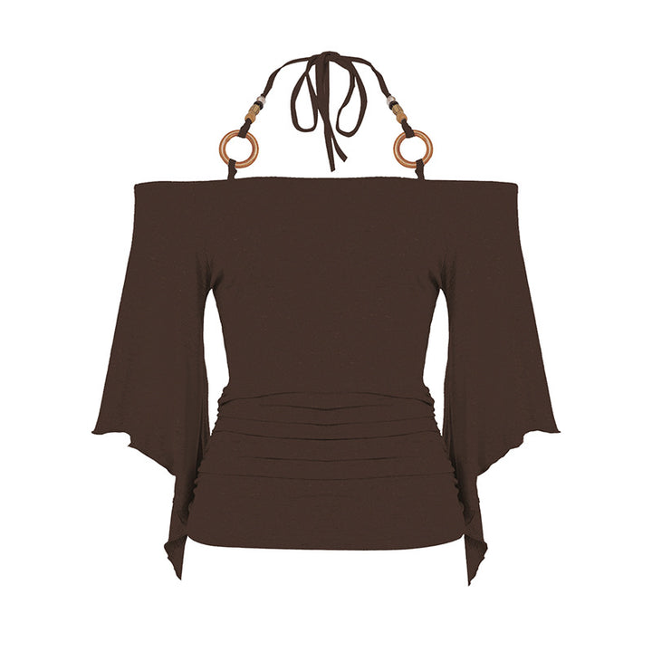 Dame Off-Shoulder Top med voluminøse ærmer og dekorative bindingsdetaljer Skovae
