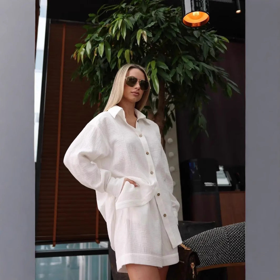 Damer Plus Size Fritidsbluse og Shorts Sæt Stilla