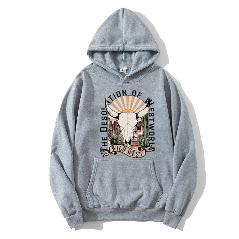 Dame hoodie med nostalgisk Wild West design Skovae