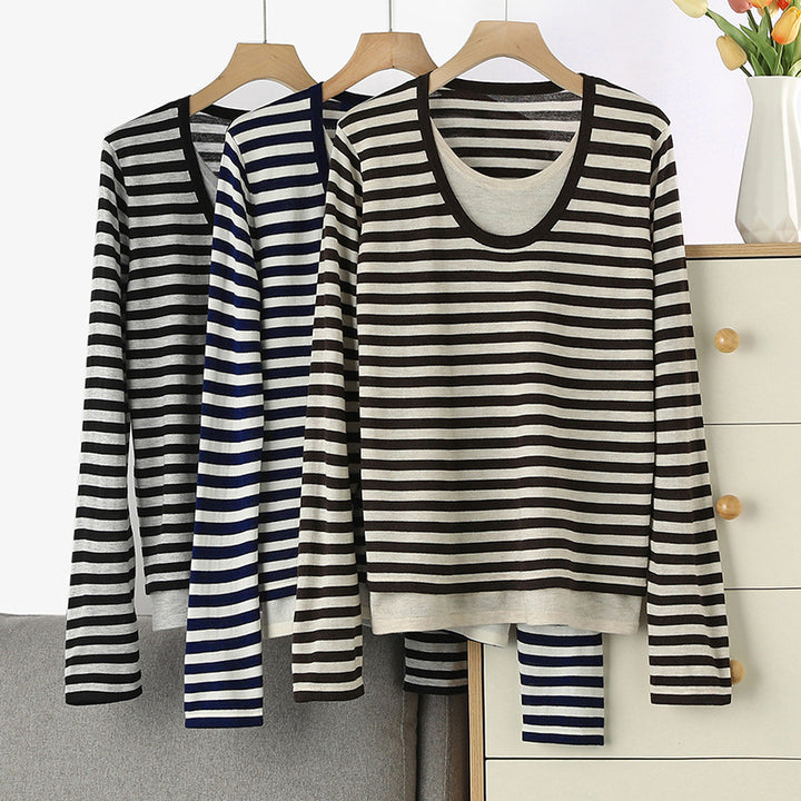 Femme Casual Relaxed Fit Stribet Langærmet Top Stilla
