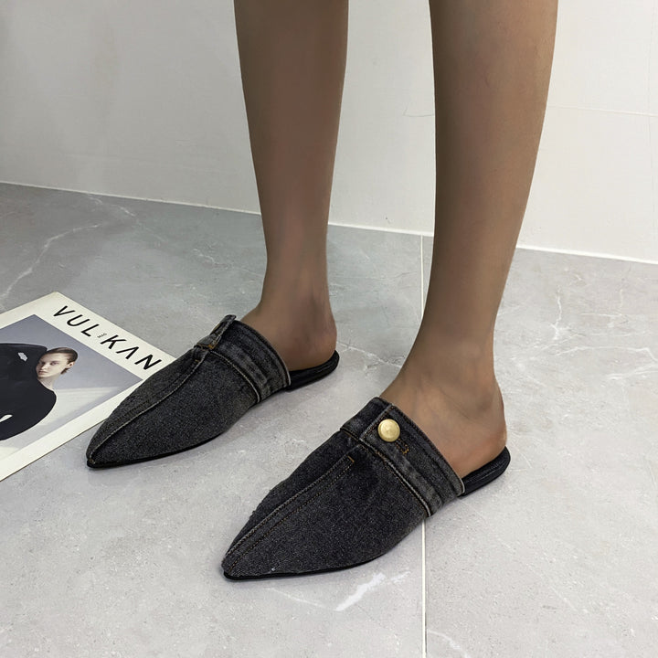 Dame Mules i moderne jeans-look med elegant spids Stilla