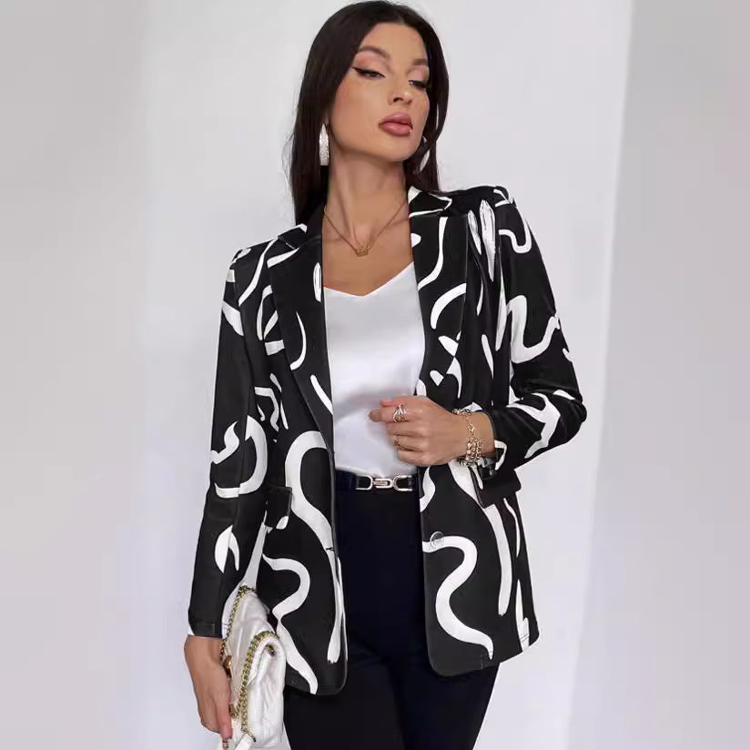 Dame Fashion Blazer med grafisk mønster Stilla