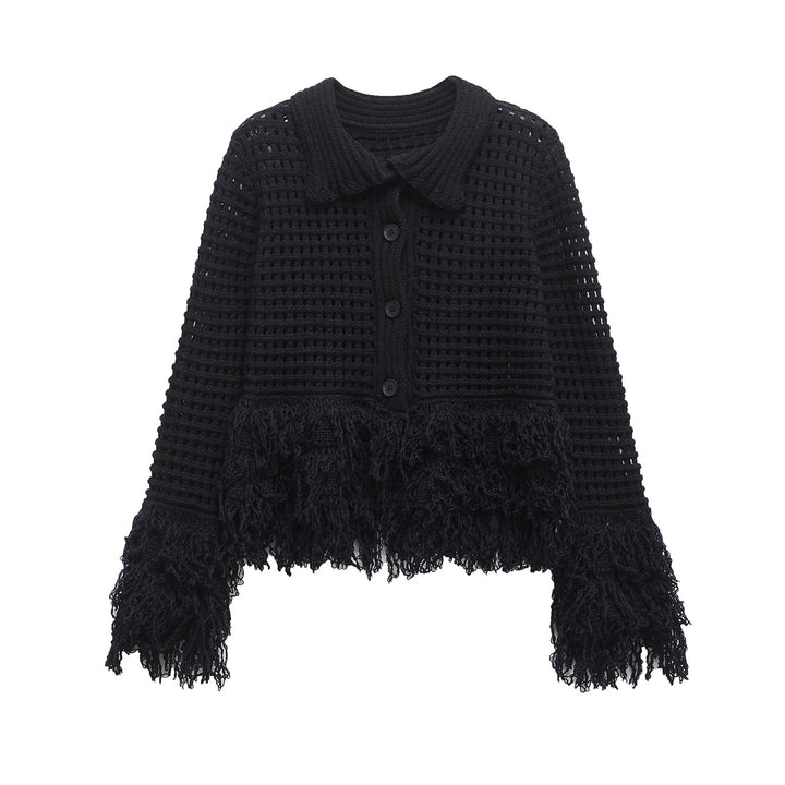 Femme kortskåret strik-cardigan med frynse-detaljer Stilla