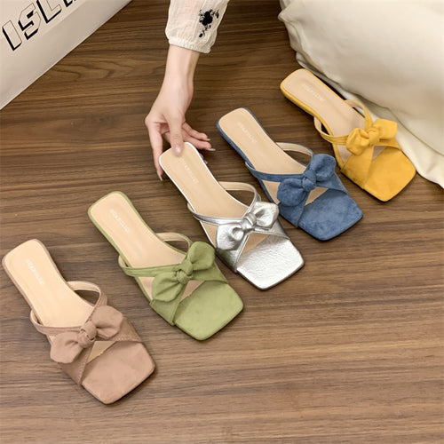 Dame Metallic Sløjfe-Detalje Slide Sandaler Stilla
