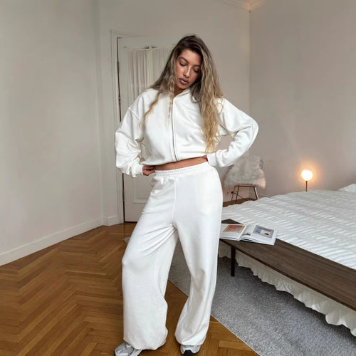 Kvindernes hyggelige zip hoodie med afslappede brede bukser Stilla