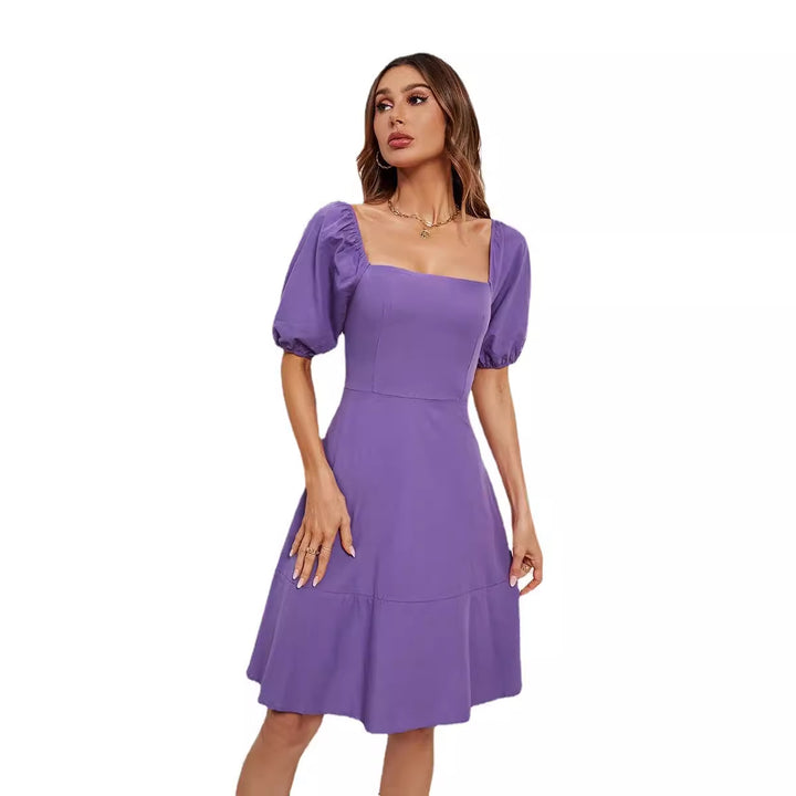 Dame Off-Shoulder Kjole med voluminøse ærmer og svajende nederdel Stilla