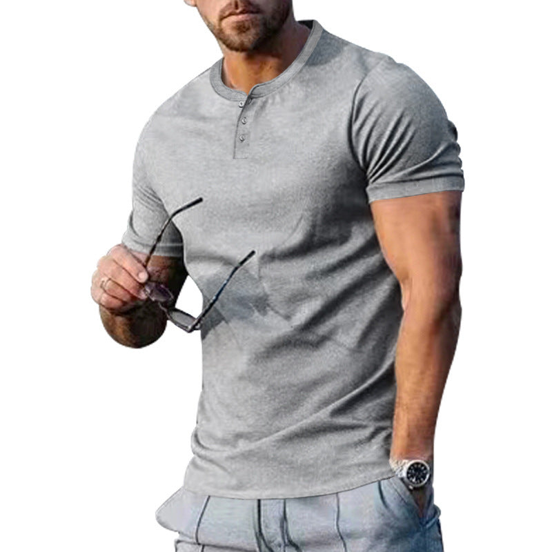Herren kortærmet Henley T-shirt med praktisk knapdesign og kropsnær pasform Stilla