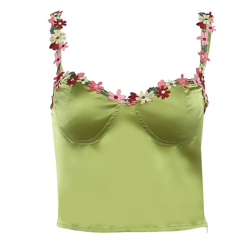 Damer Floral Udsmykket Velour Crop Top Stilla