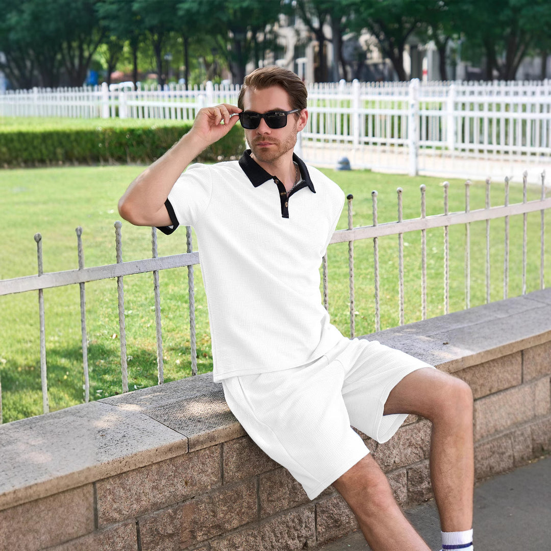 Herrer afslappet fritidsæt med moderne polo t-shirt og shorts Stilla