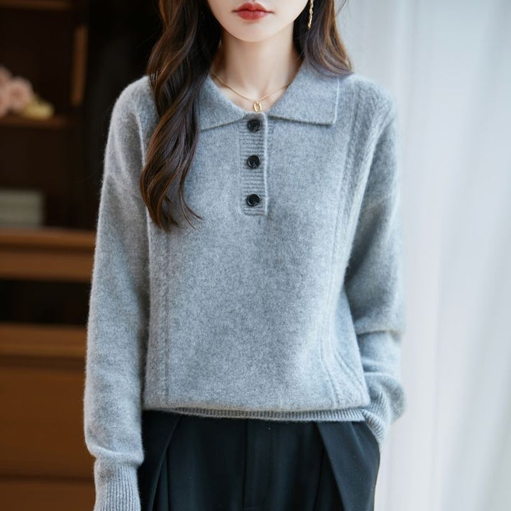 Kvindernes Koshiba-stil Sweater med Elegant Knaplukning Stilla
