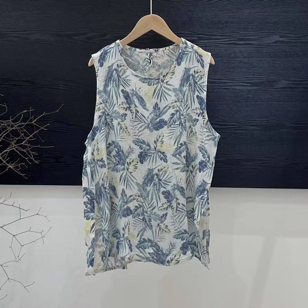 Femme Tropisktryk ærmeløs bluse Stilla