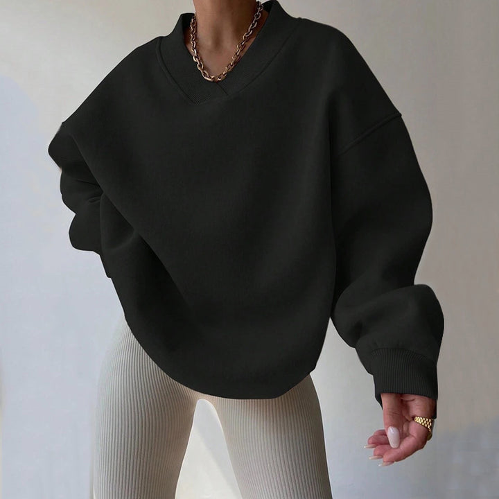 Kvindernes oversized sweatshirt med V-hals og brede ærmer Skovae