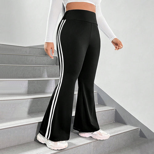 Dame Sportslige Flared Leggings med elastisk høj talje og sidelange striber Skovae