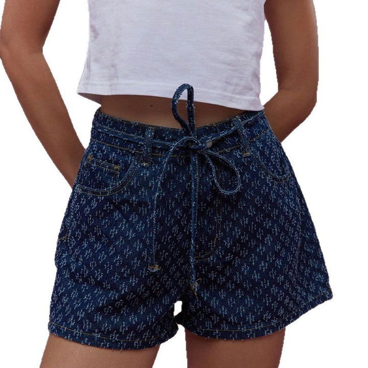 Dame jeansshorts med justerbar snor og moderne mønster Stilla