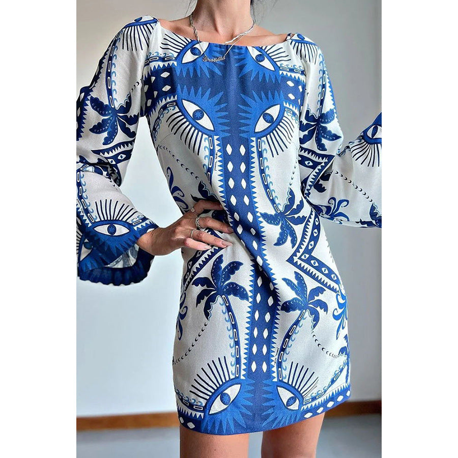 Dame kortærmet kjole med elegant Boho-mønster og vide ærmer Stiila