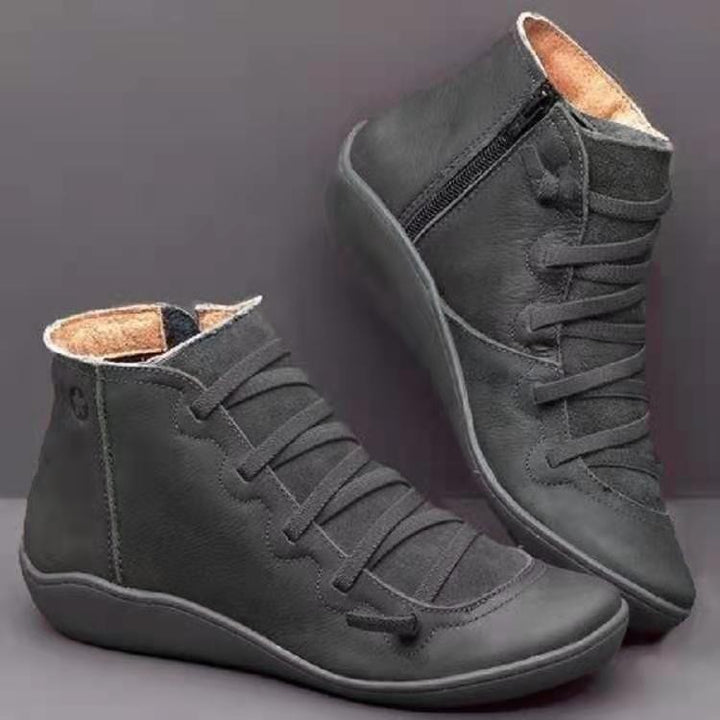 Dame Mode Snørebånd Booties lavet af læder med sneakersål og sidelukning Stilla
