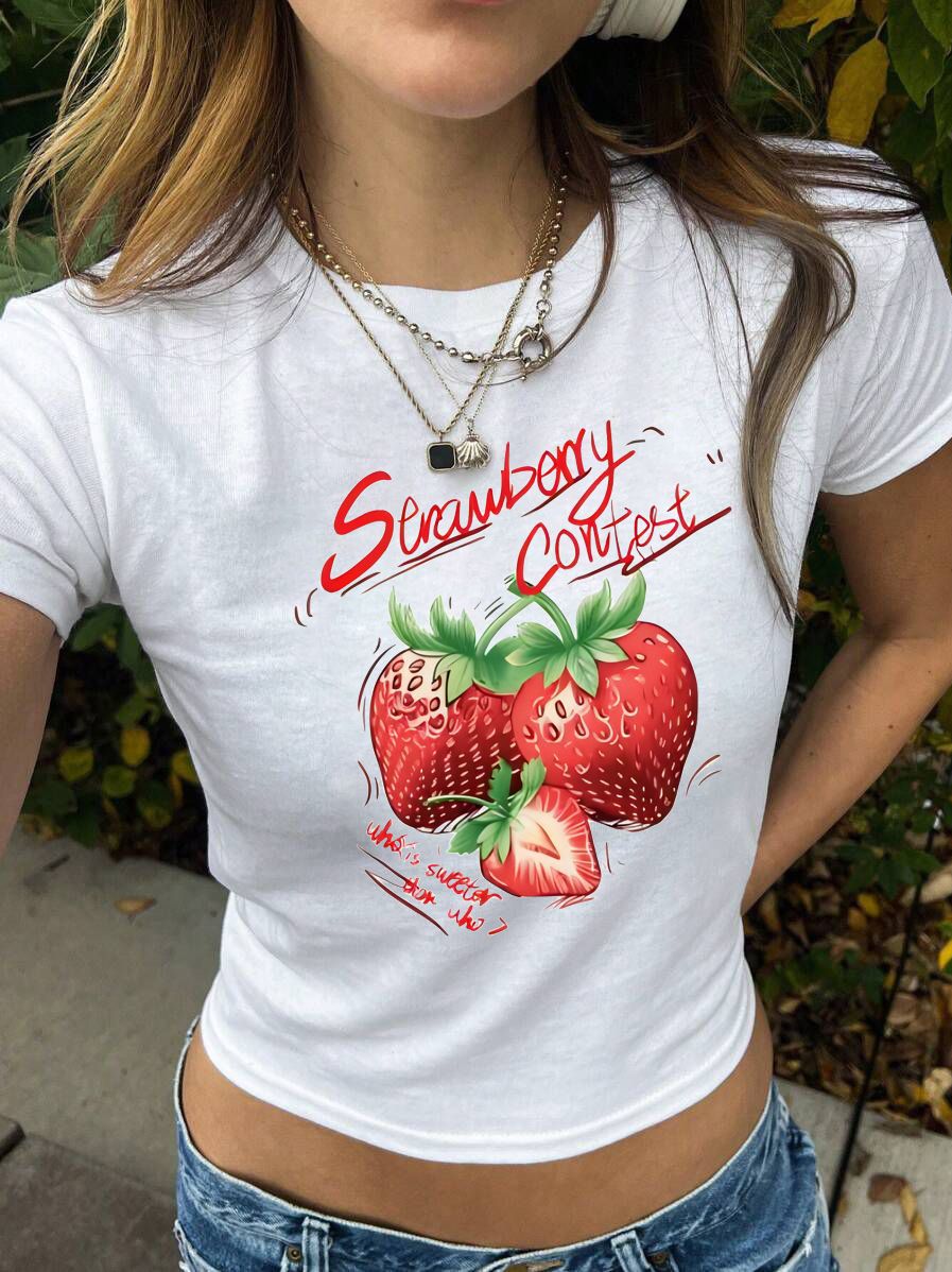 Dame Crop-T-Shirt med kunstnerisk statementtryk Skovae