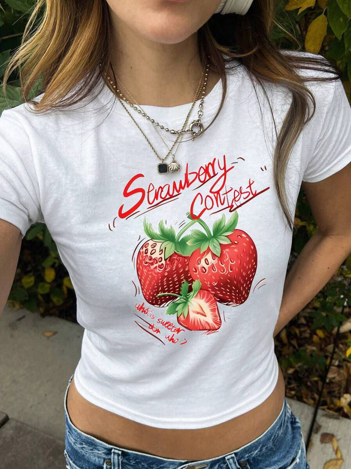 Dame Crop-T-Shirt med kunstnerisk statementtryk Skovae