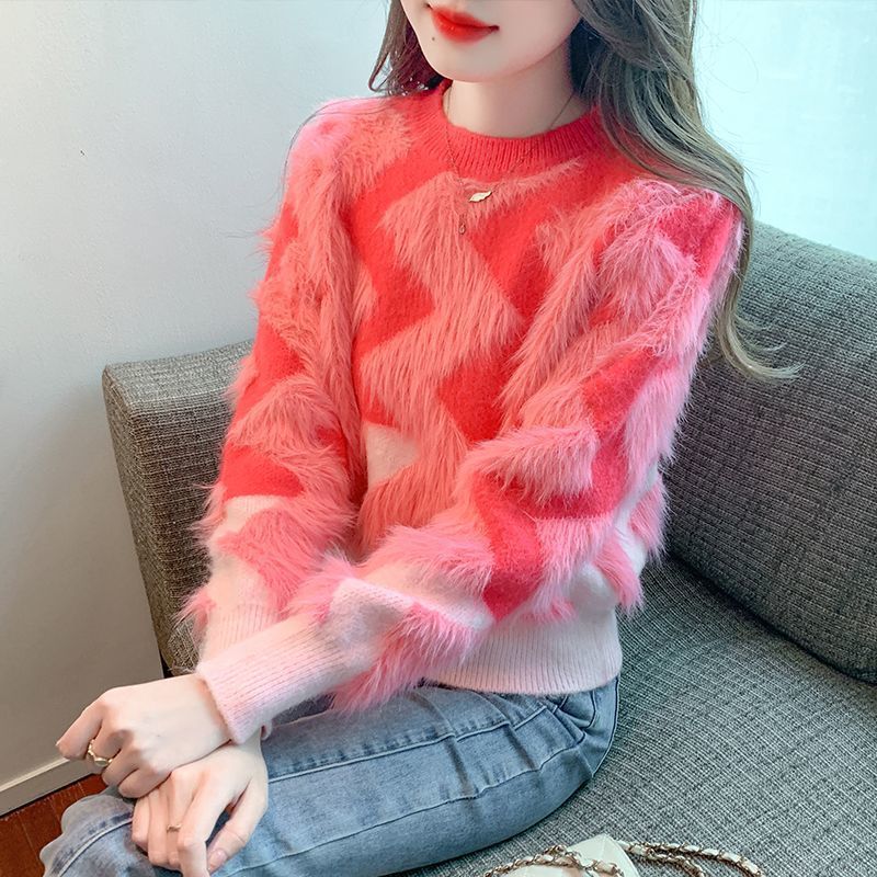 Dame Cozy Statement Sweater med Geometrisk Mønster Stilla