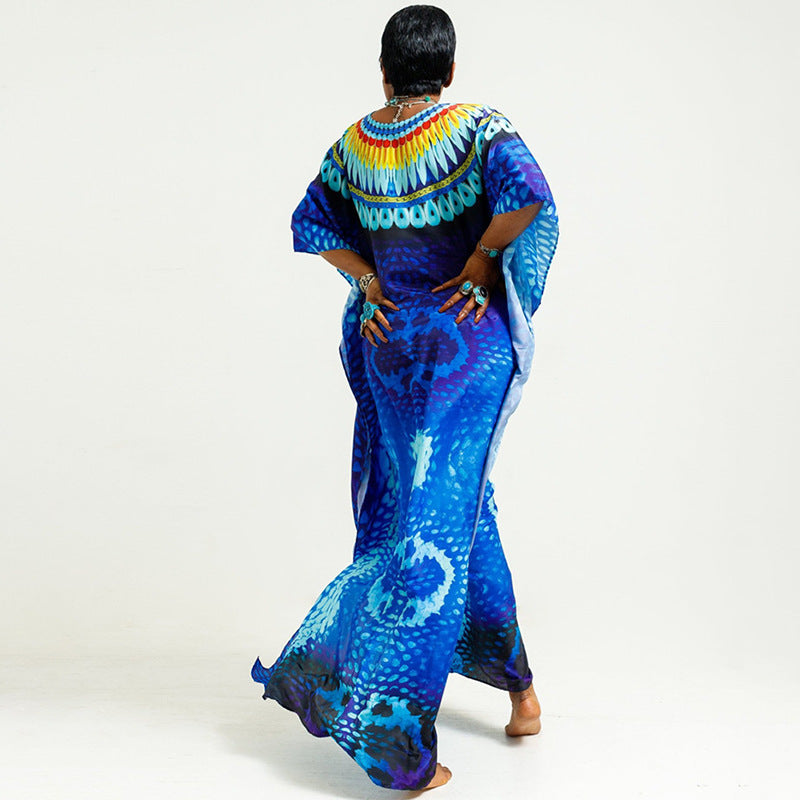 Dame Maxi-Kaftan med kunstnerisk tribal-mønster og elegant V-udskæring Stilla