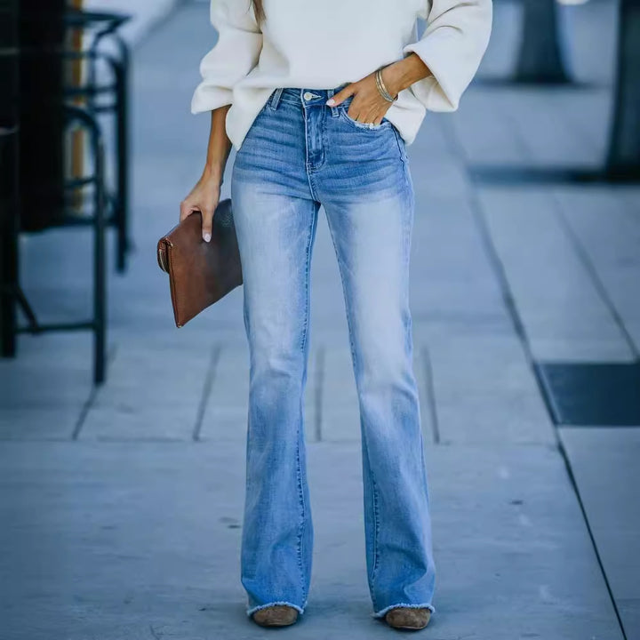 Dametøj bell-bottom jeans med høj talje og moderne vintage effekter