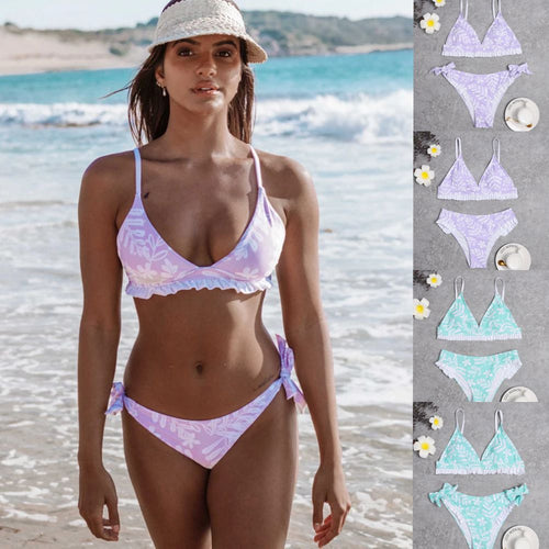 Dame Triangel-Bikini med legende rynkedetaljer og blomstertryk Skovae