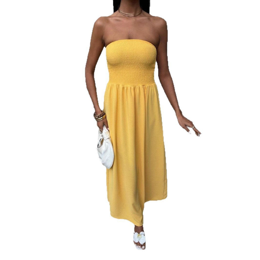 Without straps maxi dress for women with gathered bodice Stilla