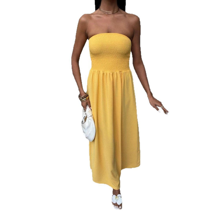 Without straps maxi dress for women with gathered bodice Stilla