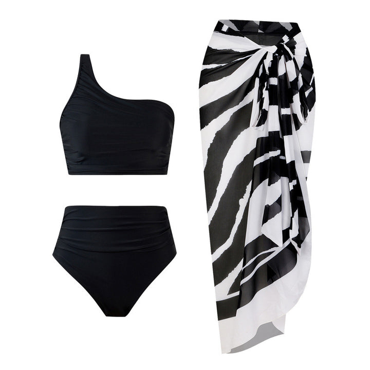 Dame bikini sæt med elegant asymmetrisk top og højtaljet trusse Skovae