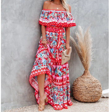 Dame Maxikjole med Off-Shoulder og blomster mønster Stilla