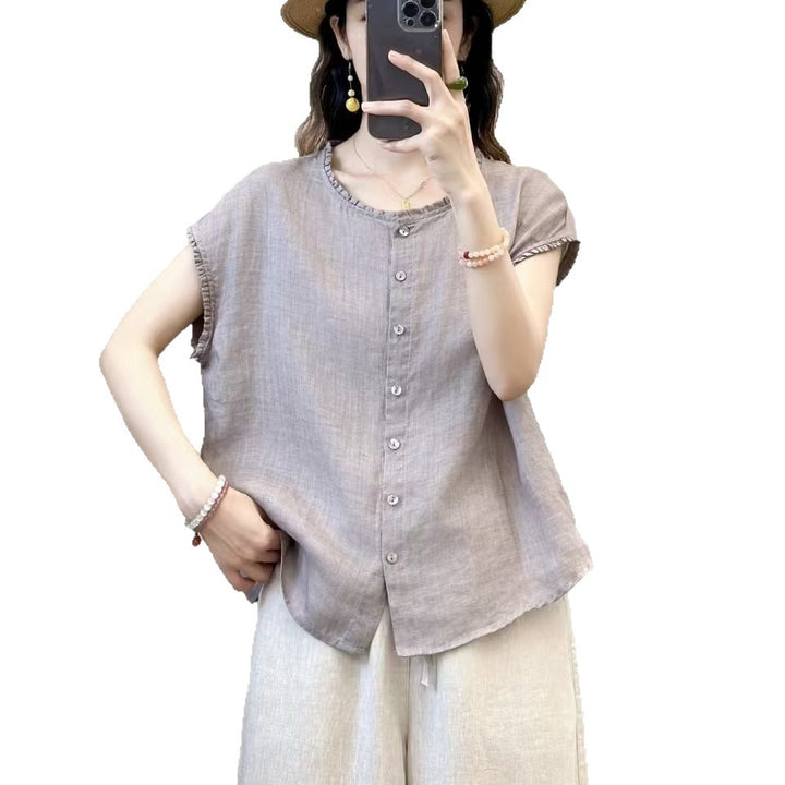 Dame Relaxed Fit Button-Up Korte ærmer Bluse Stilla