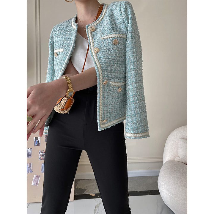 Damer Elegant Boucle Jakke med Dekorative Knapper Stilla