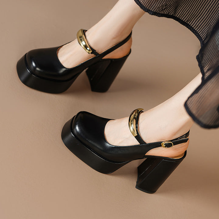 Femme Chunky Platform Slingback Heels med dekorativ rem Stilla